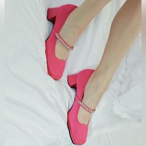 Chic Pink Heels with Rhinestone Strap